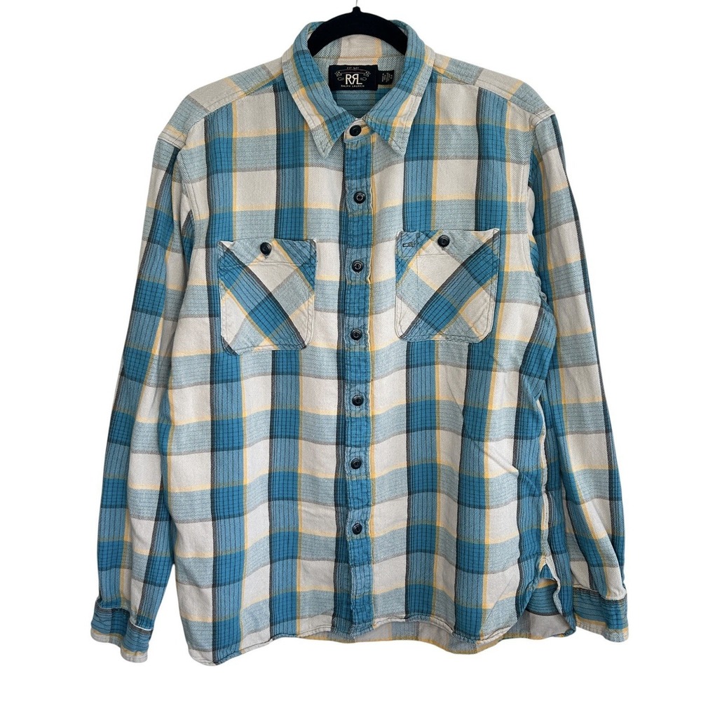 RRL Ralph Lauren Double RL Plaid Twill WorkShirt XL Western Heritage Retro Blue